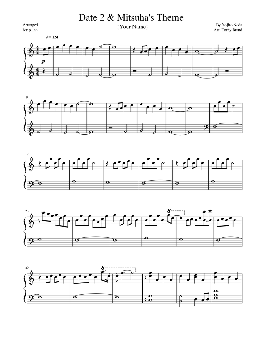 Date 2 & Mitsuha's Theme (Your Name) Sheet music for Piano (Solo) |  Musescore.com