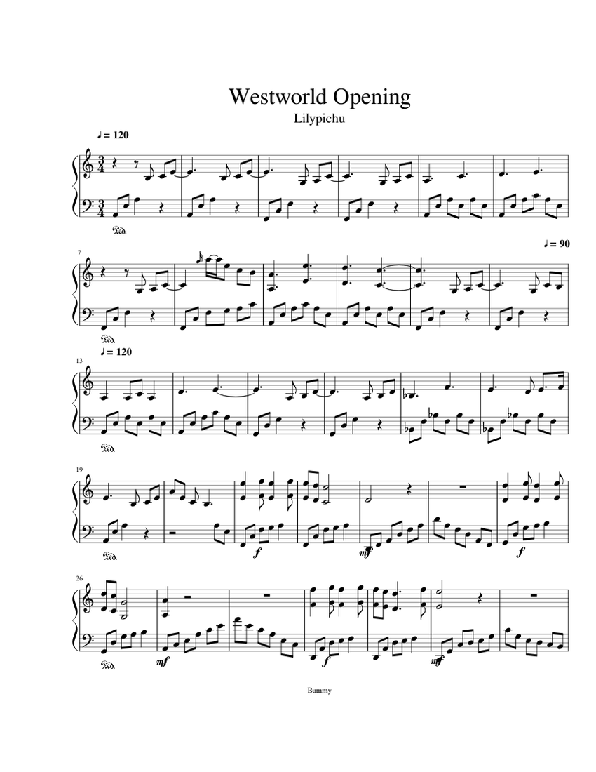 Westworld Opening (Lilypichu) Sheet music for Piano (Solo) | Musescore.com