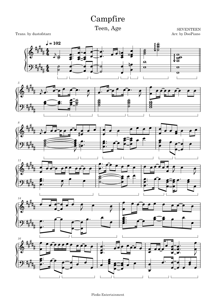 Campfire - SEVENTEEN (DooPiano) Sheet music for Piano (Solo ...