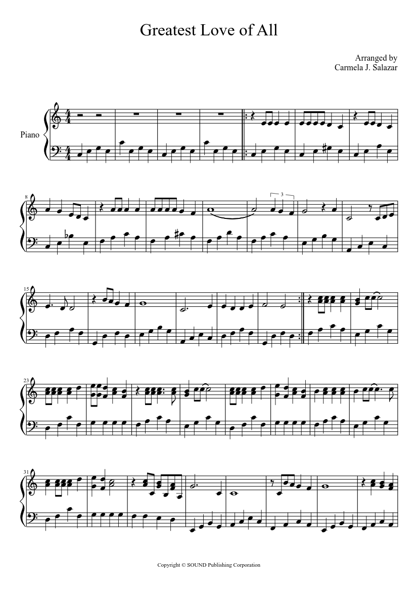 Greatest Love of All Sheet Music for Piano (Solo) easy | MuseScore.com