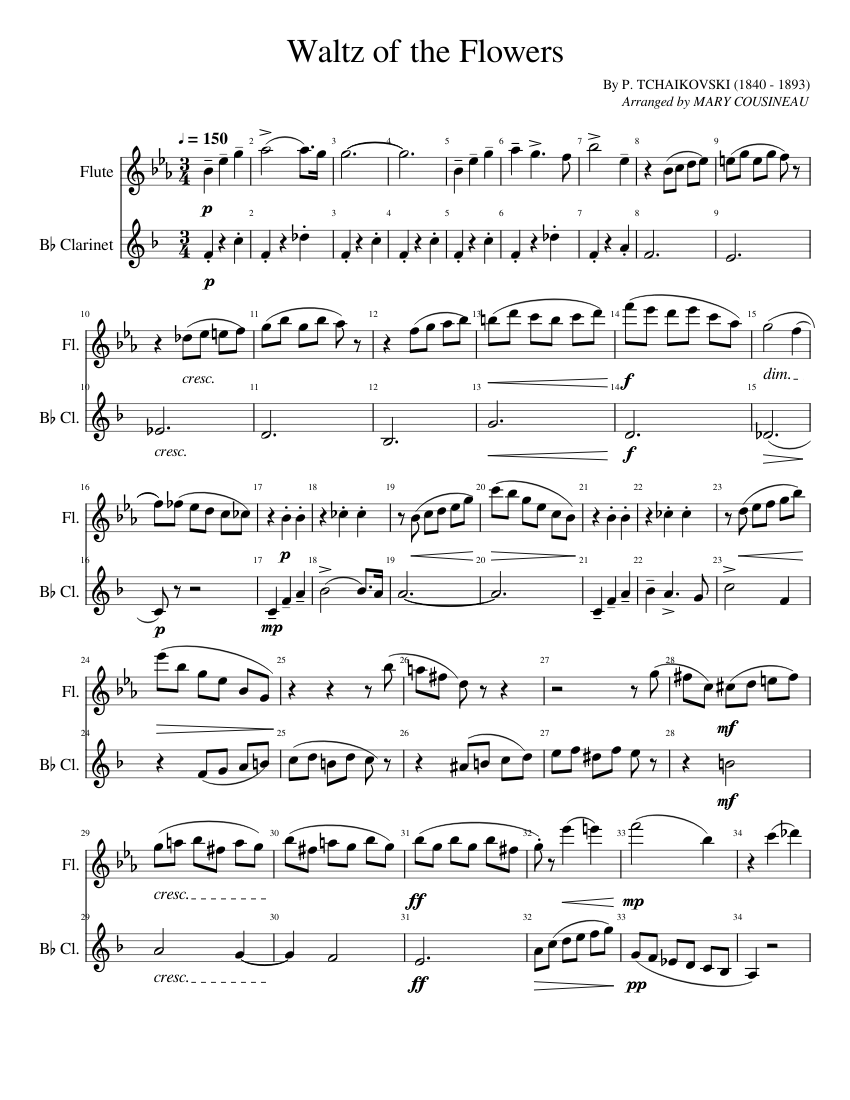 Waltz of the Flowers Sheet music for Flute, Clarinet in b-flat (Woodwind  Duet) | Musescore.com