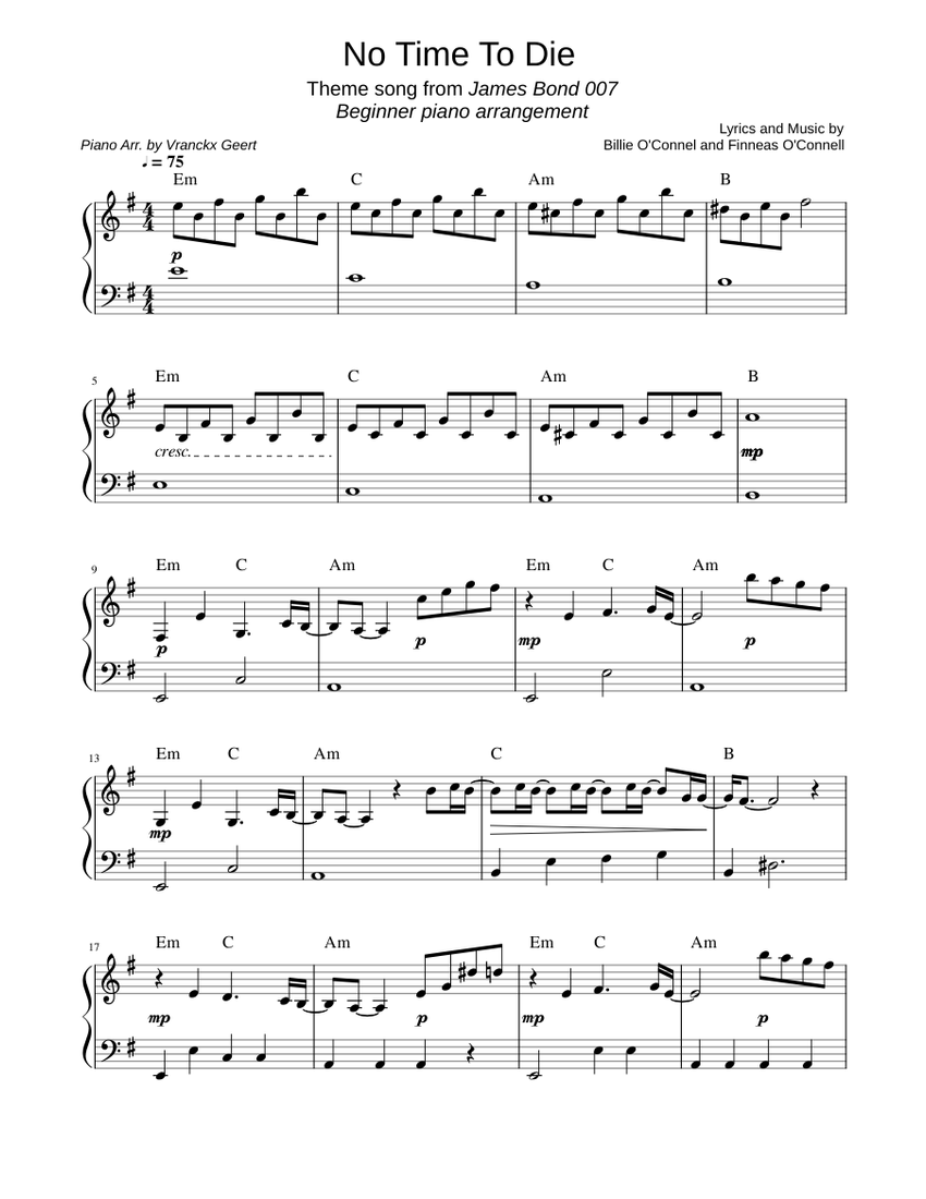 No Time To Die 007 Beginner Sheet music for Piano (Solo) Easy