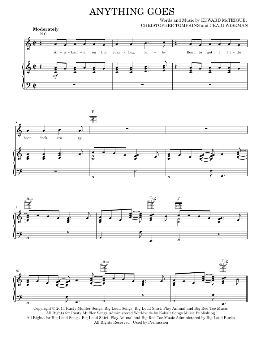 Play Official version of Anything goes Sheet Music by Florida Georgia ...
