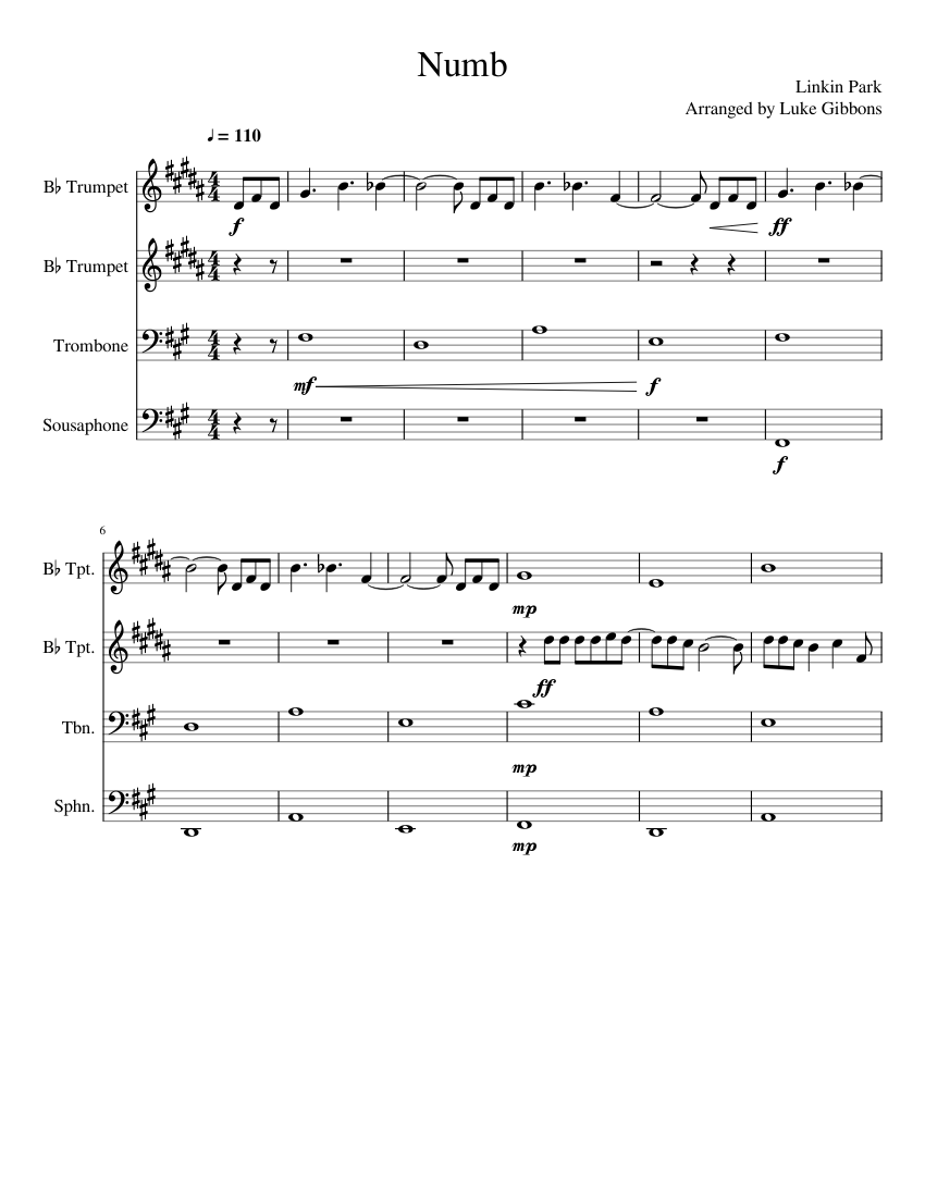 Numb Linkin Park Sheet music for Trombone, Trumpet in bflat, Brass