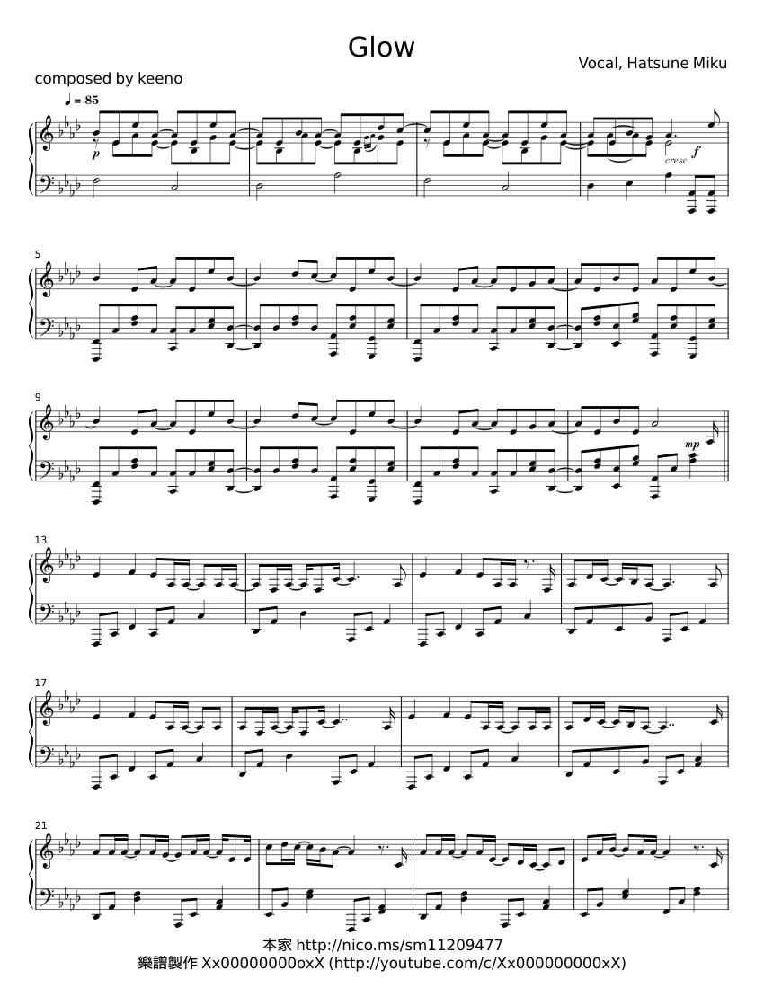Glow keeno (Japan) Sheet music for Piano (Solo)