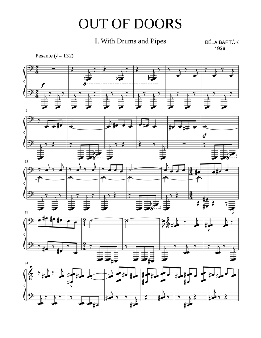 Béla Bartók - Out of Doors (I. With Drums and Pipes) Sheet music for Piano  (Solo) | Download and print in PDF or MIDI free sheet music for Out of  Doors, Sz.81