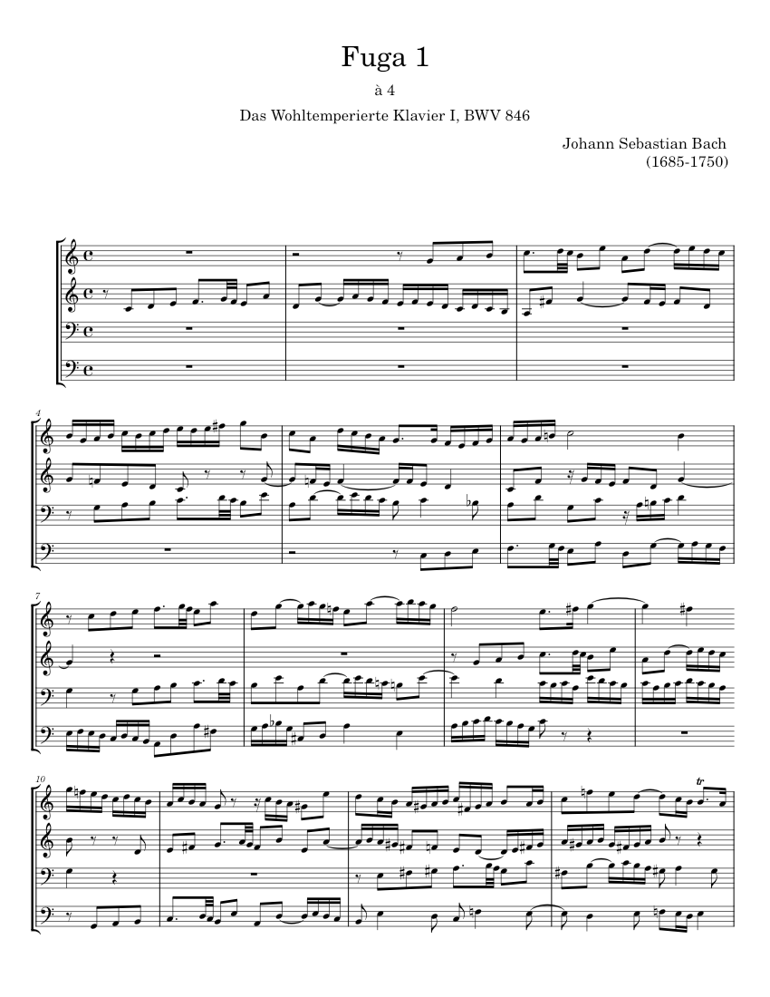 FUGA 1 - Johann Sebastian Bach Sheet music for Violin, Cello (Mixed ...