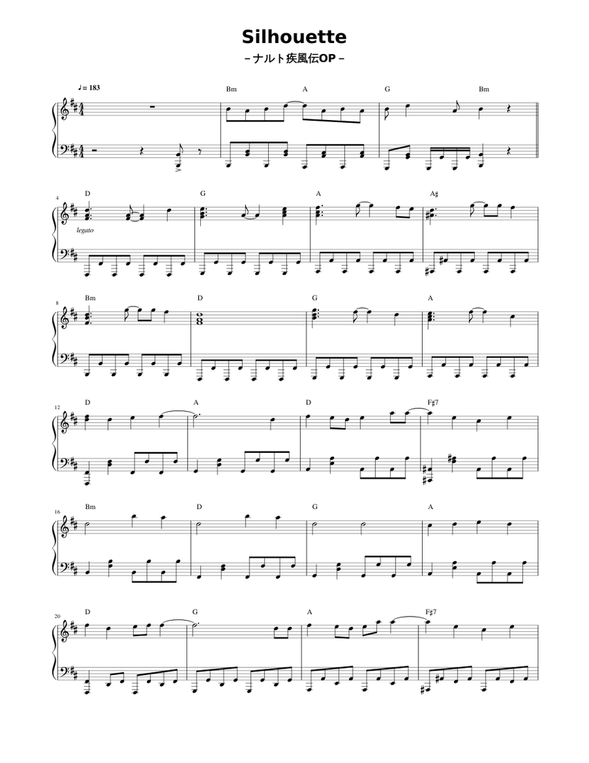 Silhouette Naruto Shippuden Op Sheet Music For Piano Solo Musescore Com