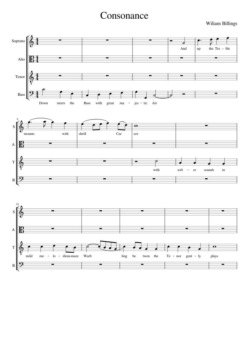 Down steers the Bass with grave majestic air