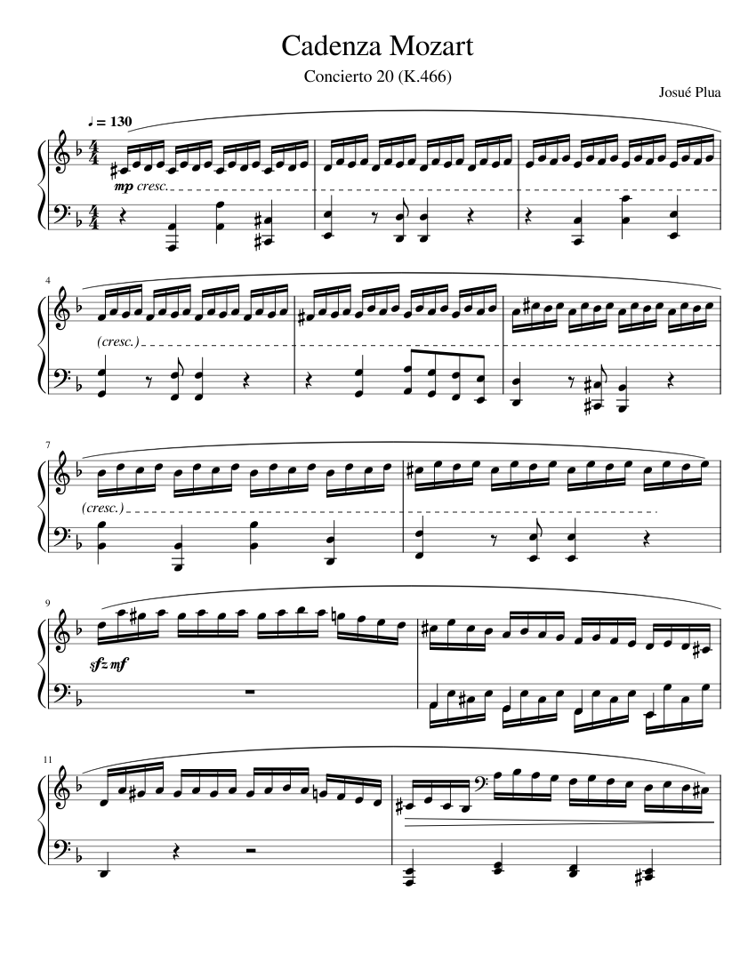 Mozart Piano Concerto 20 Cadenza Sheet music for Piano (Solo) |  Musescore.com