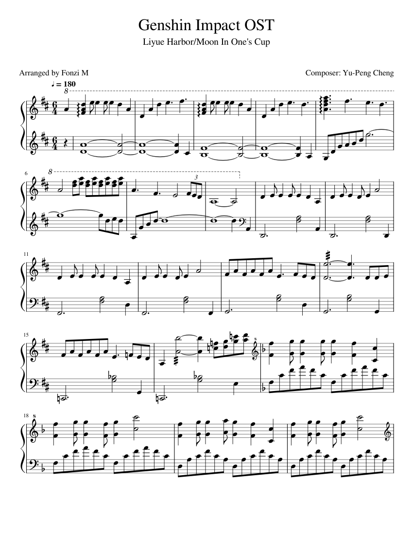 Genshin Impact OST | Moon in One's Cup Sheet music for Piano (Solo