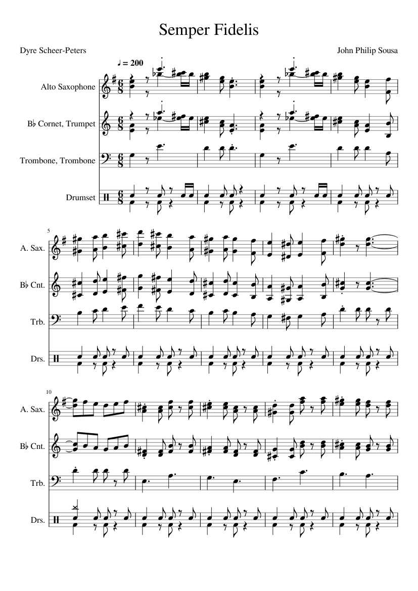 Semper Fidelis Sheet music for Trombone, Cornet, Saxophone alto, Drum group  (Mixed Quartet) | Musescore.com