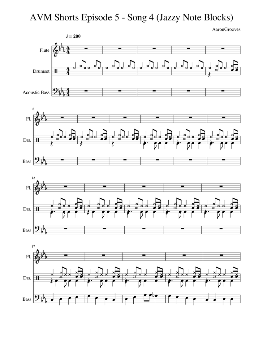 AVM Shorts Episode 5 - Song 4 (Jazzy Note Blocks) Sheet music for Flute,  Bass guitar, Drum group (Mixed Trio) | Musescore.com