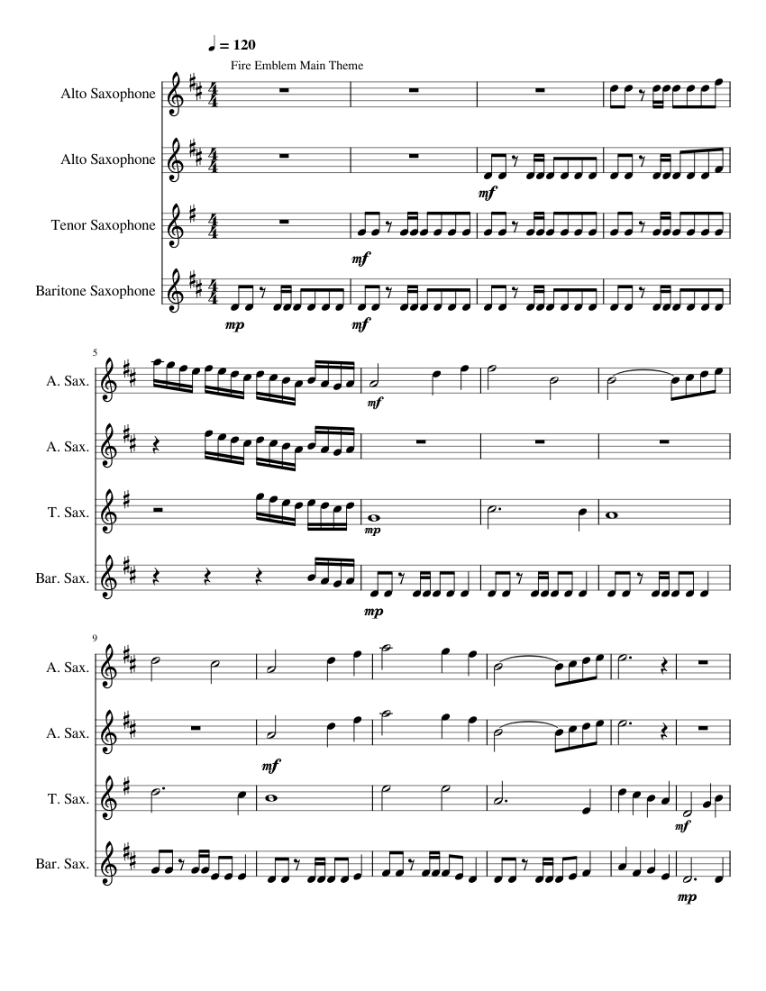 Fire Emblem Medley for Sax Quartet (AATB) Sheet music for Saxophone