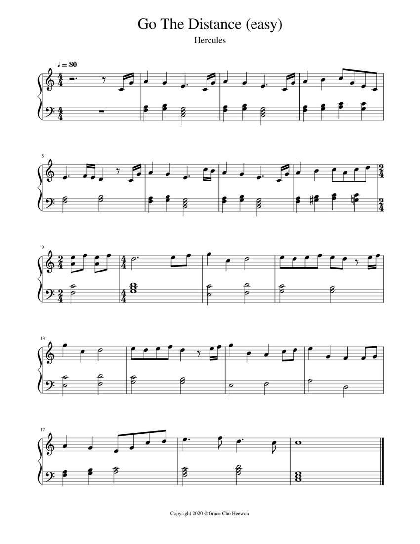 Go The Distance Sheet music for Piano (Solo) | Musescore.com