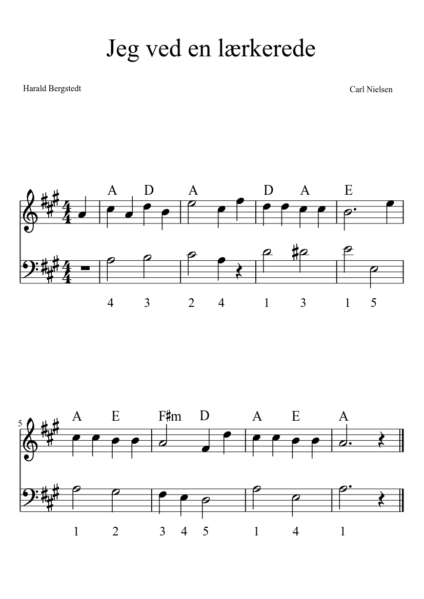Jeg ved en lærkerede to-hændigt Sheet music for Piano (Piano Duo) |  Download and print in PDF or MIDI free sheet music with lyrics |  Musescore.com