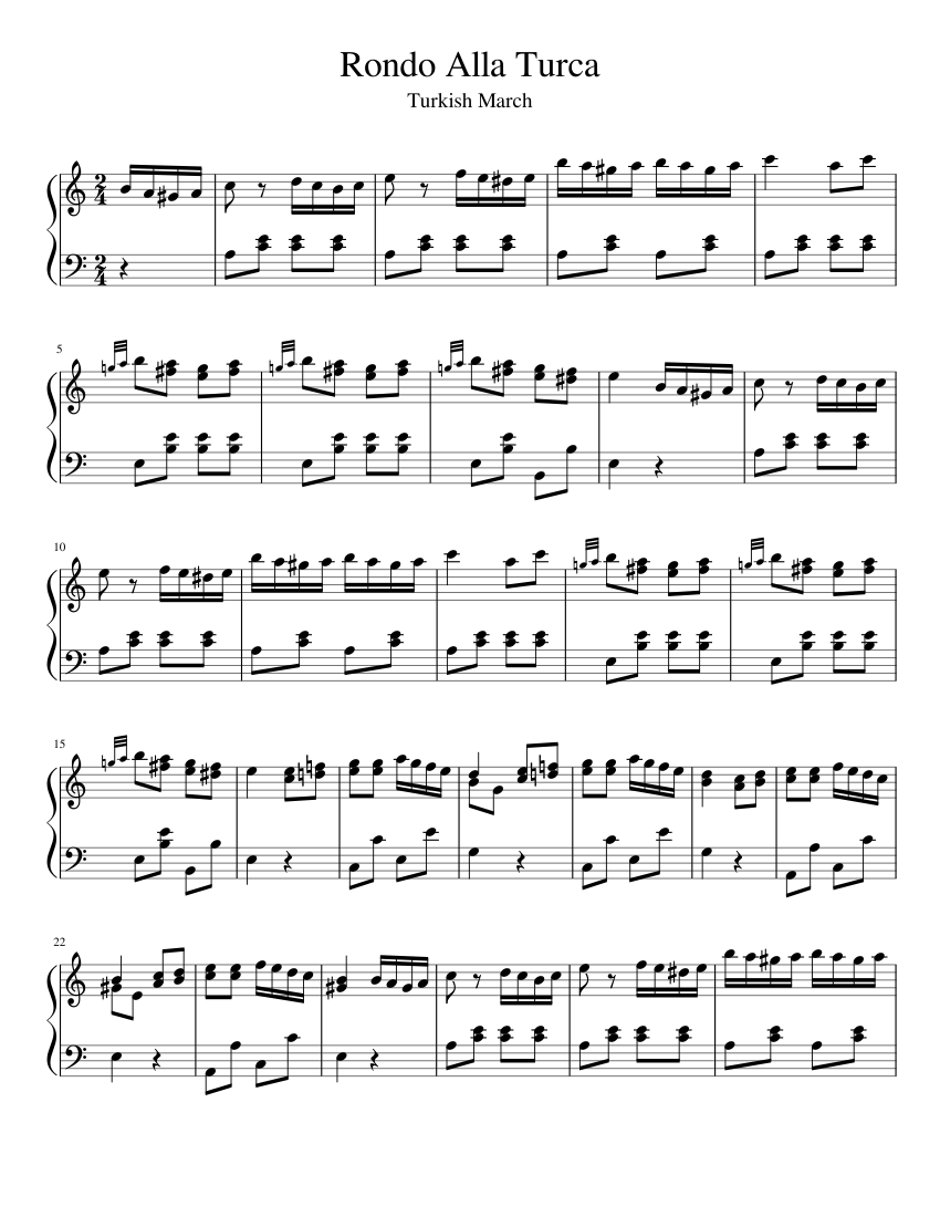 Rondo Alla Turca Sheet music for Piano (Solo) | Musescore.com
