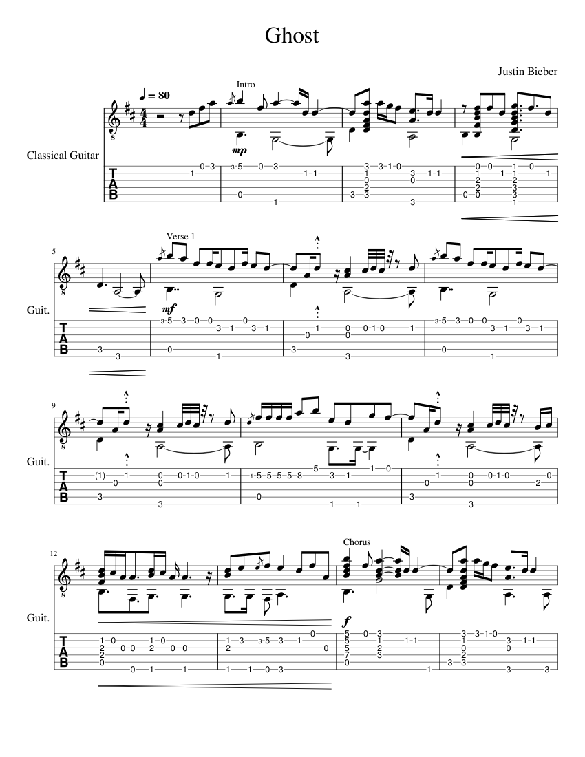 Ghost by Justin Bieber - Piano, Vocal, Guitar - Digital Sheet Music