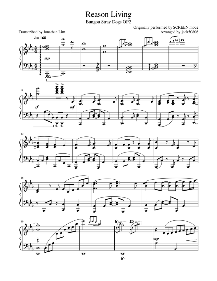 Reason Living / Bungou Stray Dogs OP2 Sheet music for Piano (Solo) |  Musescore.com