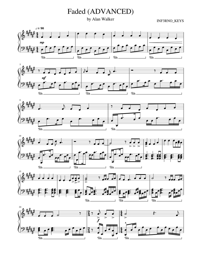 Faded By Alan Walker Advanced Sheet Music For Piano Piano Duo Download And Print In Pdf Or Midi Free Sheet Music For Faded By Alan Walker Electronic Musescore Com