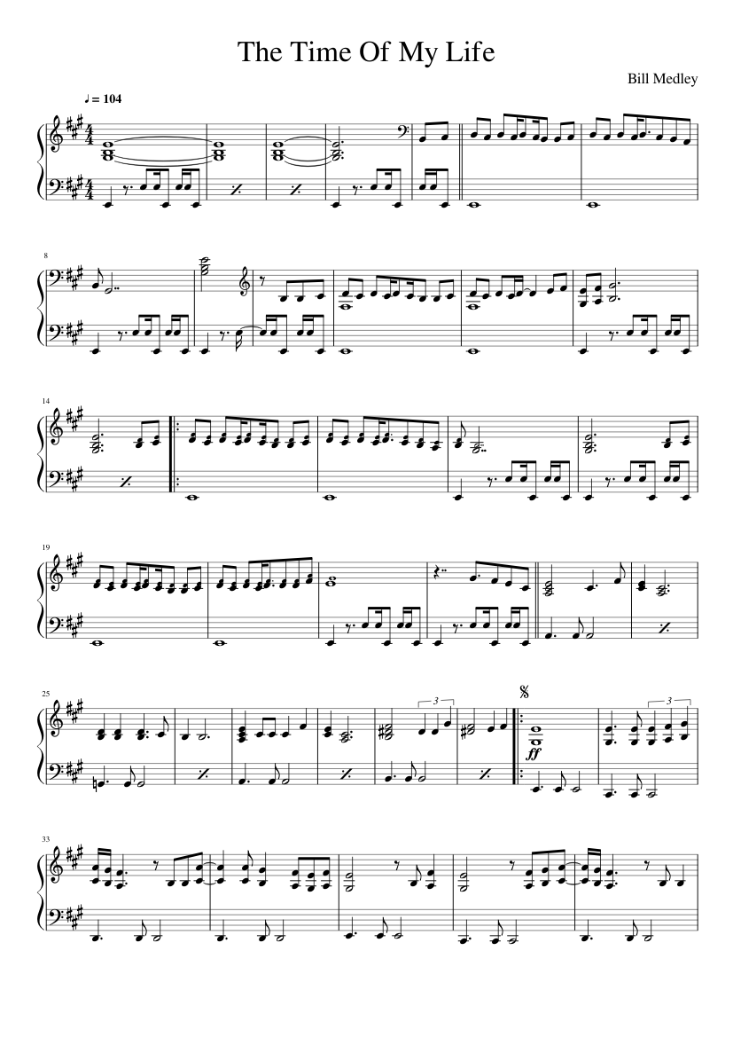 The Time Of My Life - Bill Medley & Jennifer Warnes Sheet music for Piano  (Solo) | Musescore.com