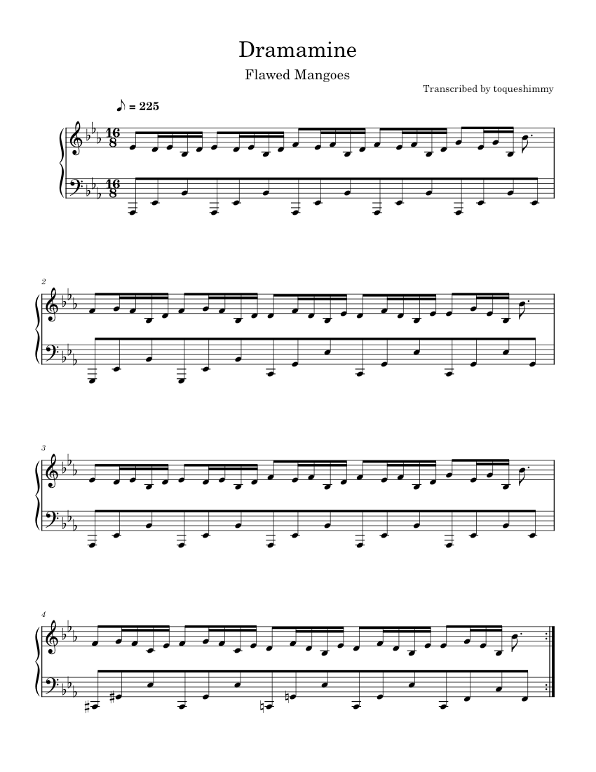 Dramamine – Flawed Mangoes Sheet Music for Piano (Solo) | MuseScore.com