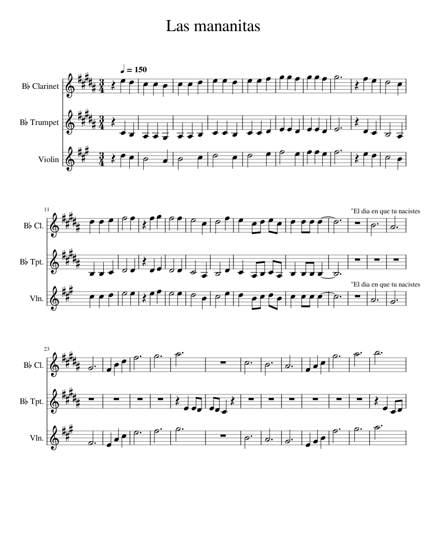 Las mananitas – Santana Las mananitas Sheet music for Clarinet in b ...