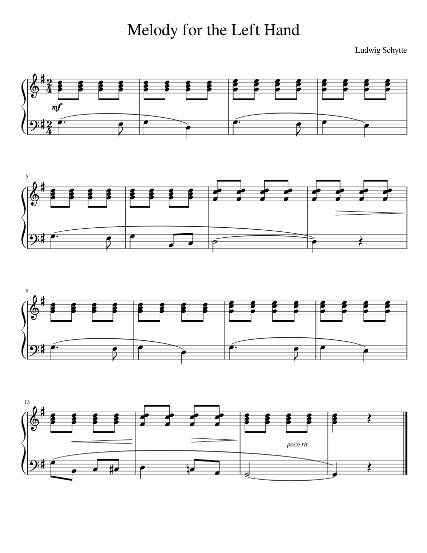 Melody for the Left Hand Sheet Music for Piano (Solo) easy | MuseScore.com
