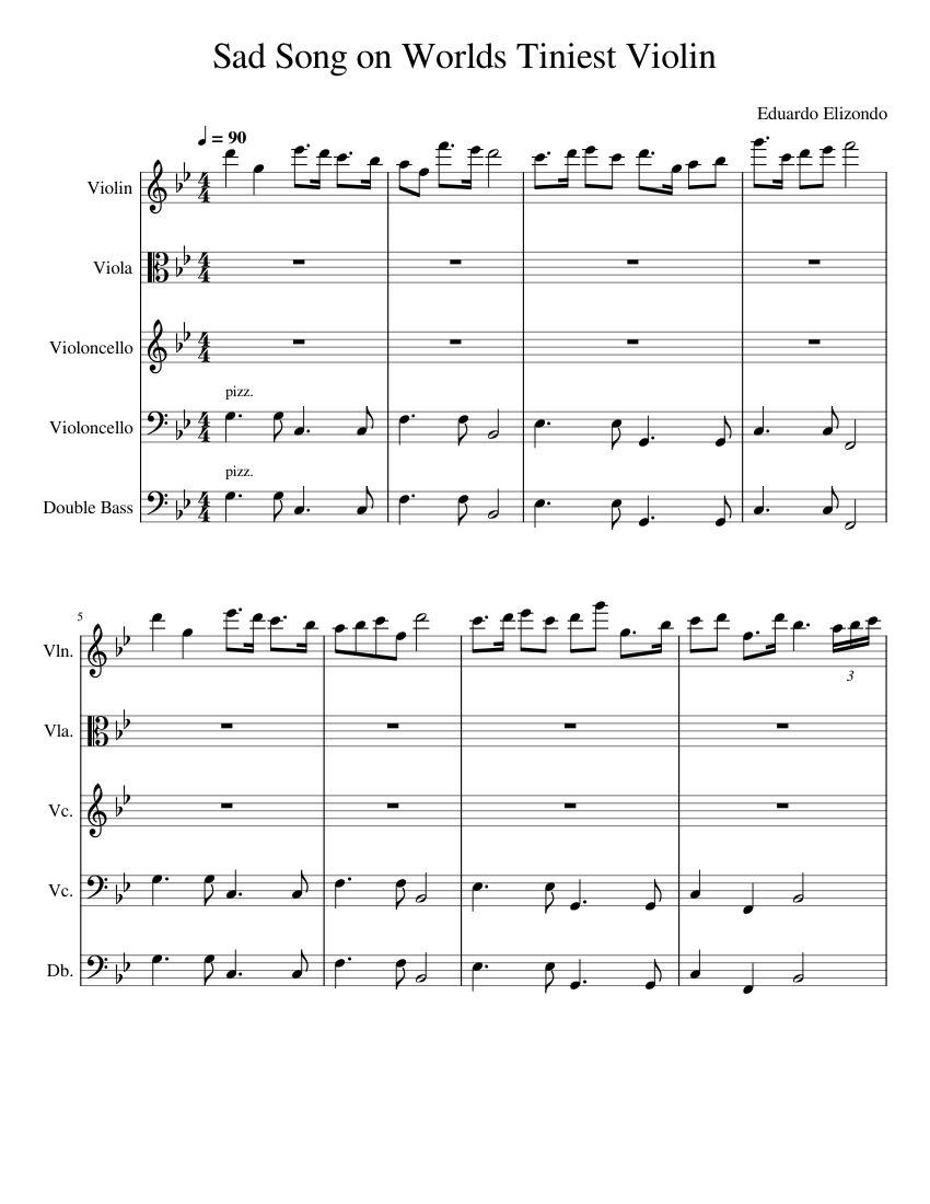 Sad Song on the World's Smallest Orchestra Sheet music for Contrabass,  Violin, Viola, Cello (String Orchestra)