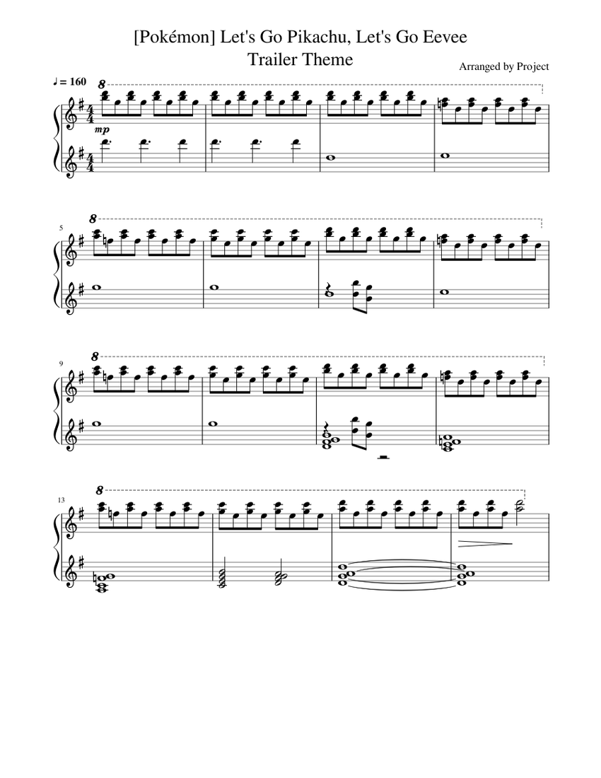 Pokémon: Let's Go, Eevee! Let's Go, Pikachu! - Trailer Theme Sheet music for Piano (Solo ...