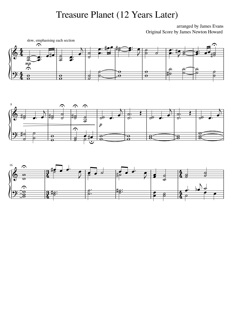 Treasure Planet - 12 Years Later Sheet Music for Piano (Solo