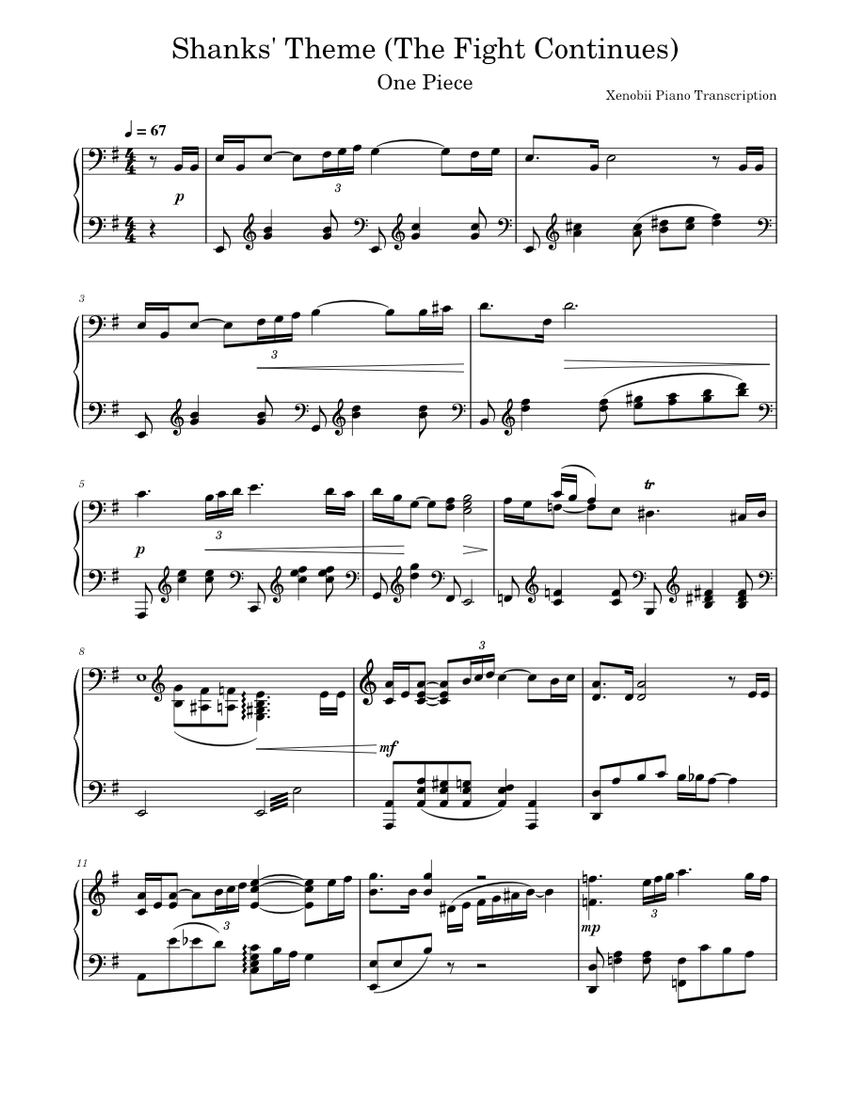 One Piece - Opening 2 - Believe Sheet music for Piano (Solo)
