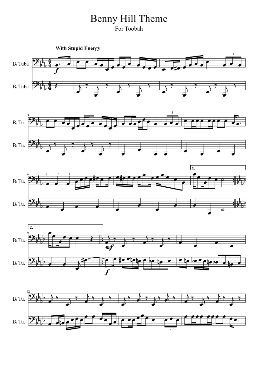 Benny Hill Theme for tuba Sheet music for Tuba (Brass Duet) | Musescore.com