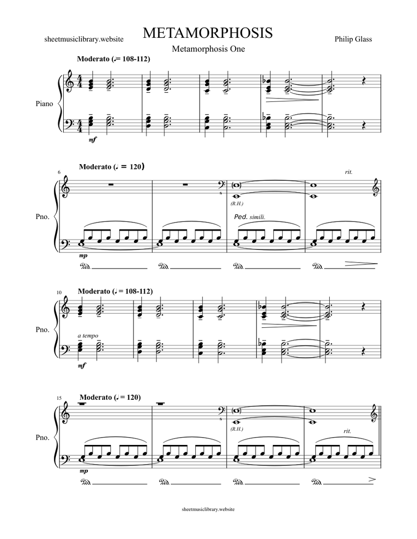 METAMORPHOSIS ONE by Philip Glass Sheet music for Piano (Solo) |  Musescore.com