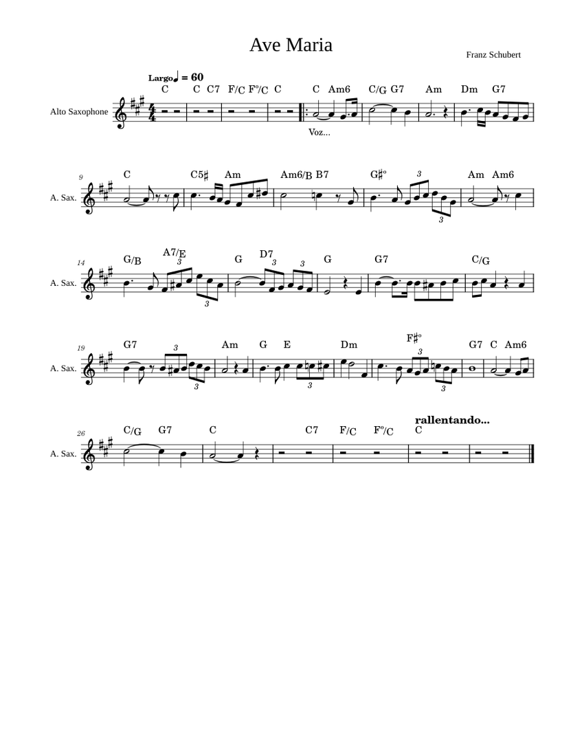 Ave Maria, D.839 – Franz Schubert 04 for Alto Sax (com Cifra) Sheet ...