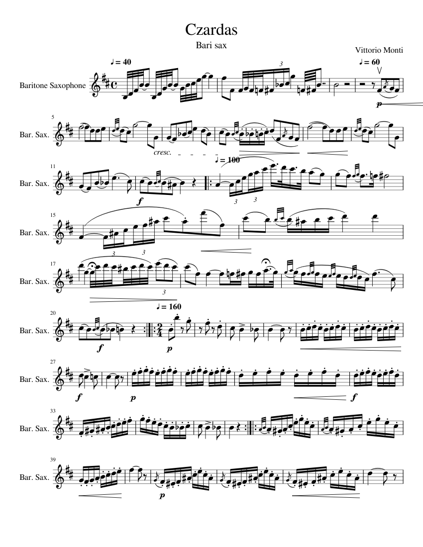 Czardas Sheet music for Violin, Saxophone (Baritone) (Mixed Duet