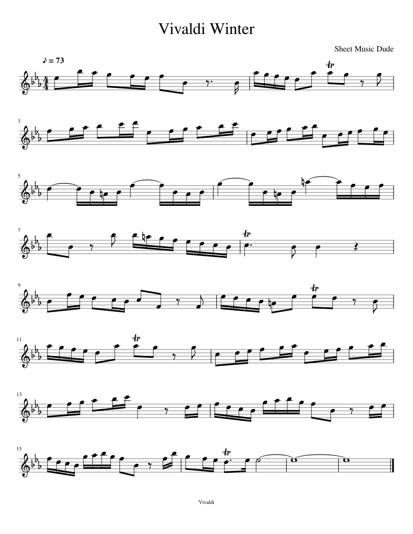 or MIDI free sheet music for The Four Seasons - Winter by Antonio Vivaldi a...