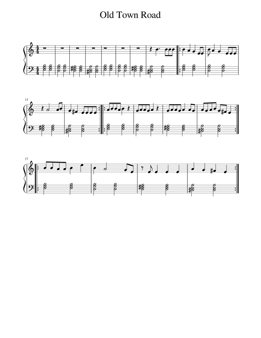 Old Town Road - Easy piano Sheet music for Piano (Solo) | Musescore.com