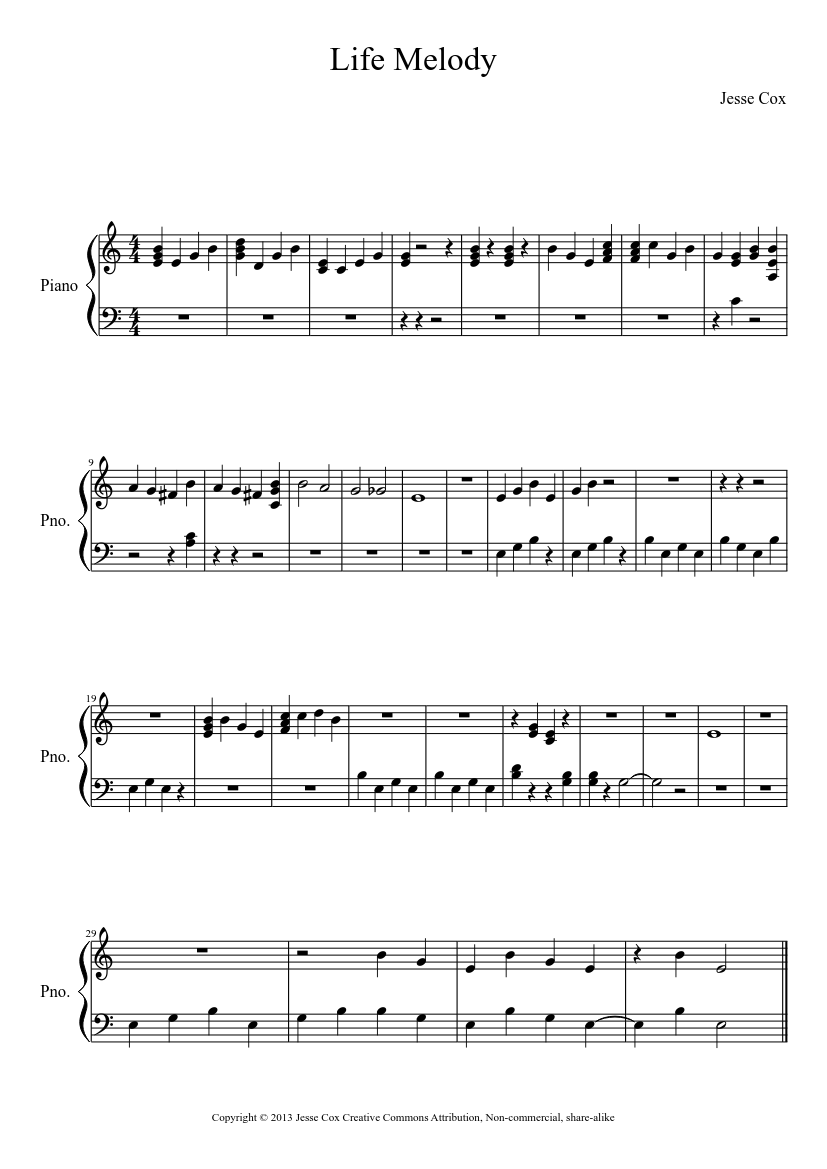 Life Melody Sheet Music For Piano (solo) 