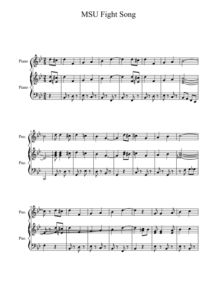 Msu Fight Song Sheet Music For Piano Piano Duo Musescore Com