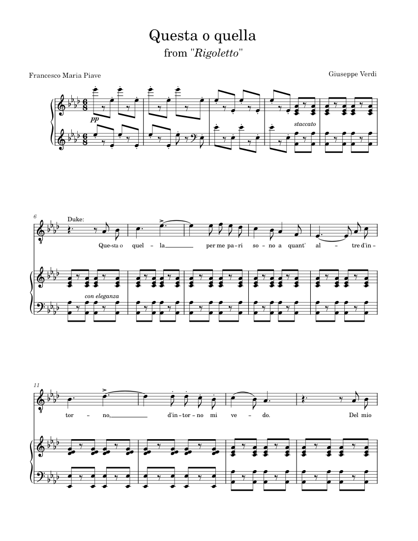 Questa o quella from "Rigoletto" Sheet music for Piano, Viola (Solo) |  Musescore.com