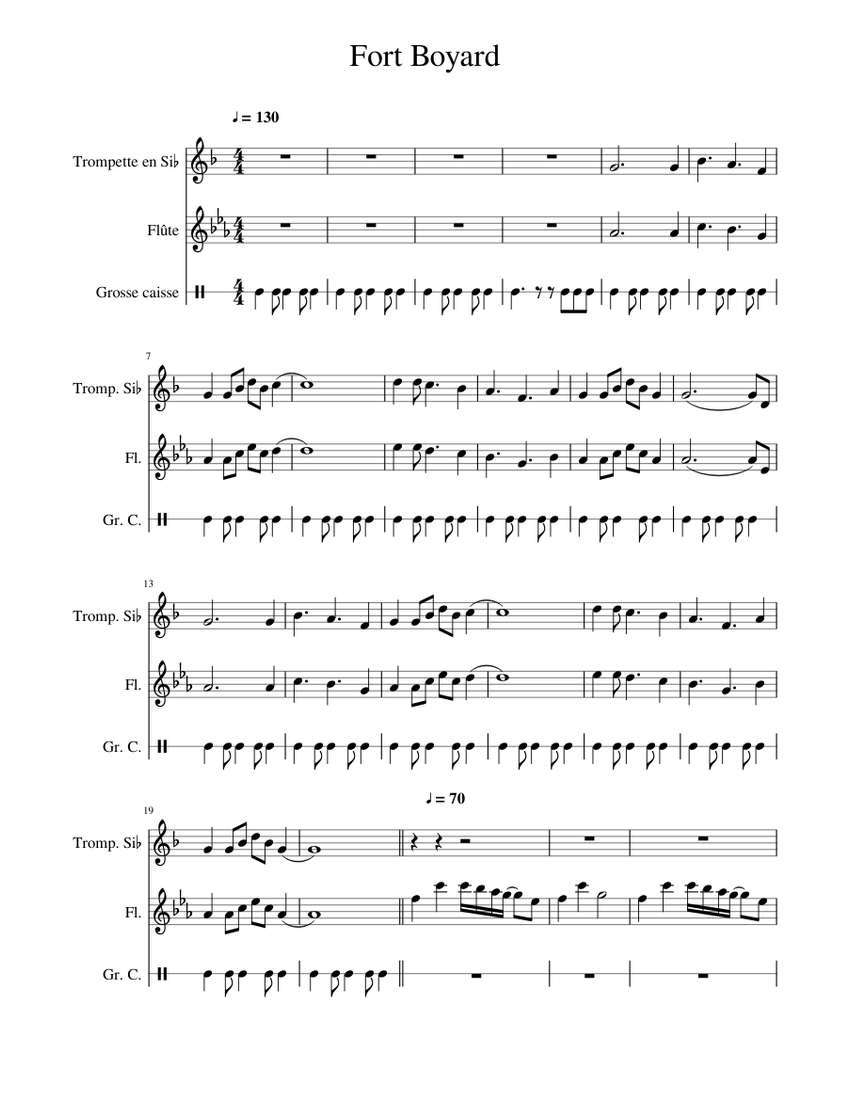Fort Boyard Sheet music for Flute, Trumpet in b-flat, Bass drum (Mixed  Trio) | Musescore.com