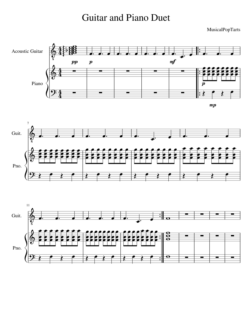 Piano and Guitar duet Sheet music for Piano, Guitar (Mixed Duet) | Download  and print in PDF or MIDI free sheet music | Musescore.com
