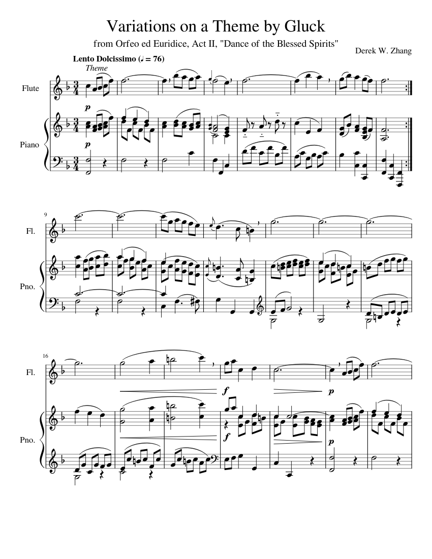 Variations on a Theme by Gluck Sheet music for Piano, Flute (Mixed Duet) |  Musescore.com