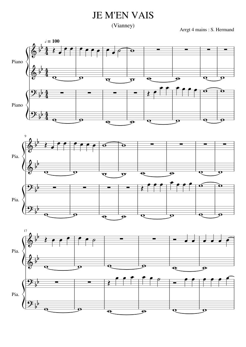 JE M EN VAIS de Vianney Sheet music for Piano (Solo) | Musescore.com