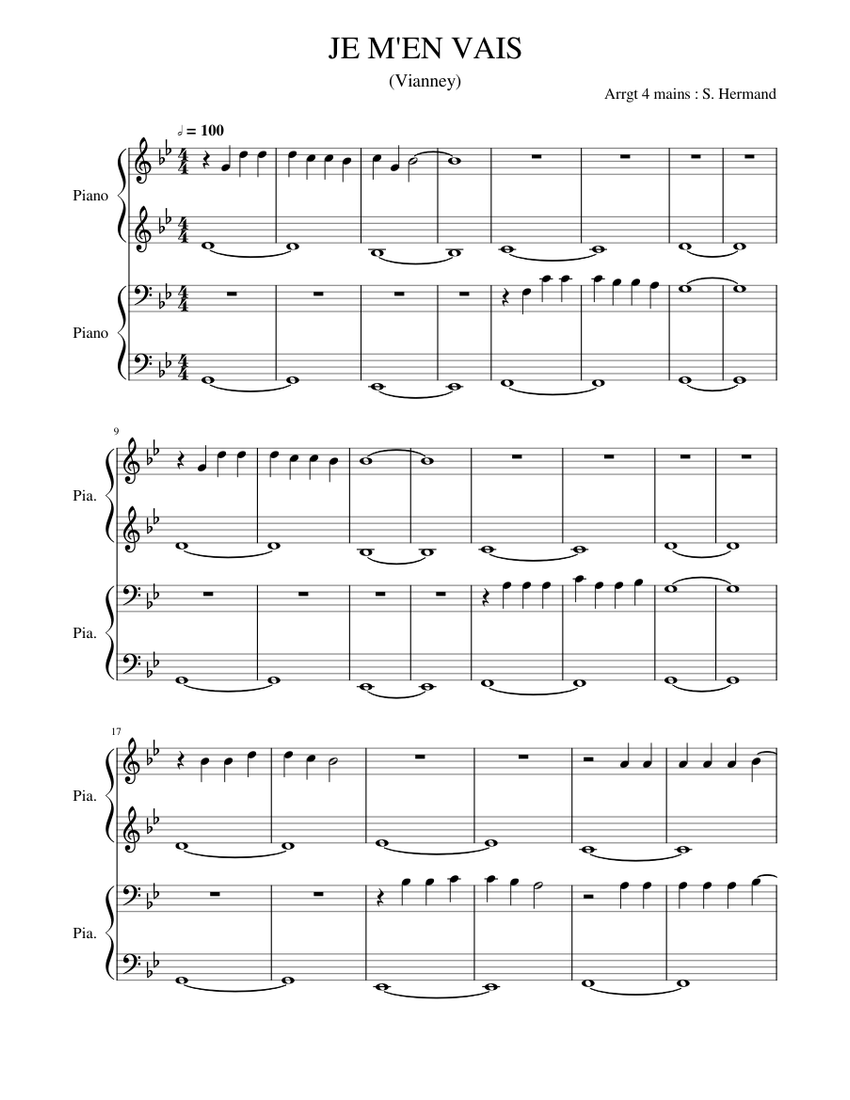 JE M EN VAIS de Vianney Sheet music for Piano (Solo) | Musescore.com