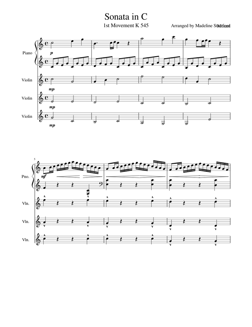Sonata in C for Piano Solo and Violin Ensemble Sheet music for Piano ...