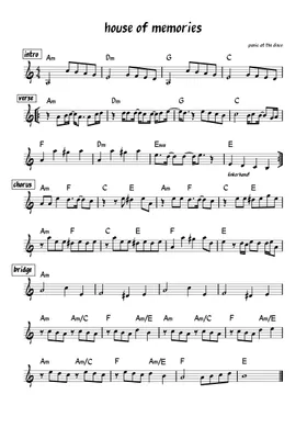 Free House Of Memories by Panic! At the Disco sheet music | Download PDF or  print on Musescore.com