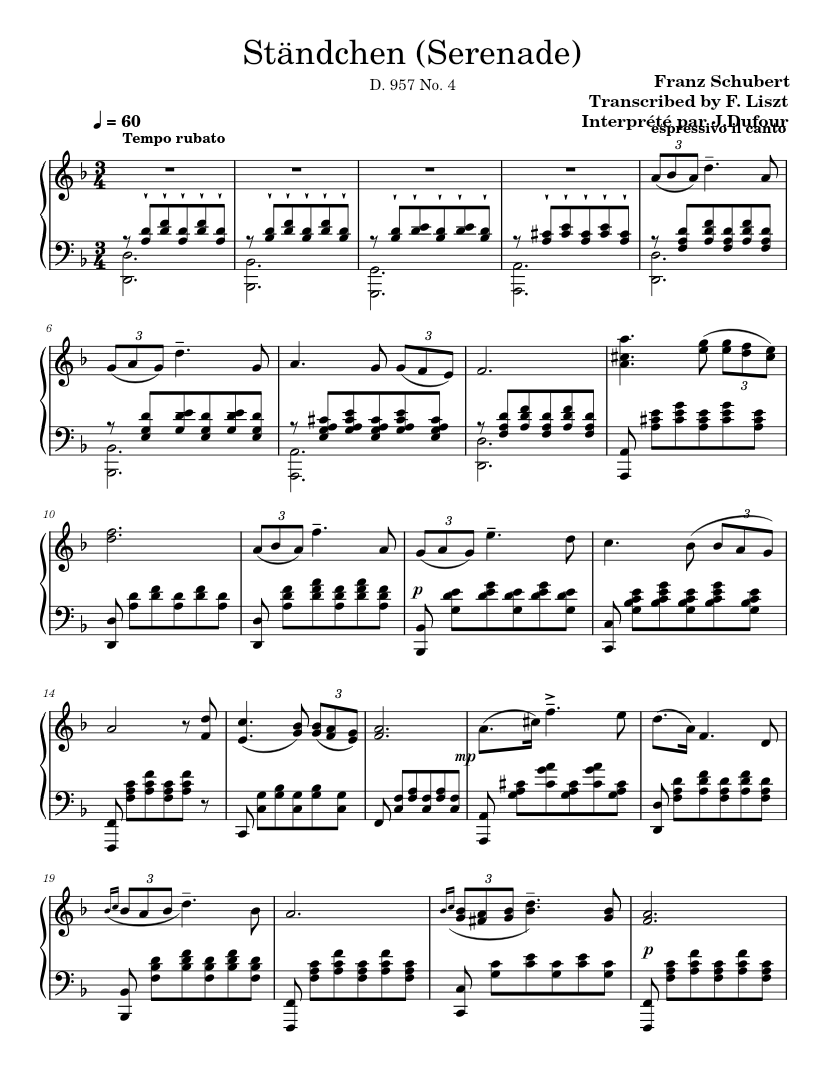 Schwanengesang, No. 4, Ständchen, D 957 – Franz Schubert Sheet music for  Piano (Solo) | Musescore.com
