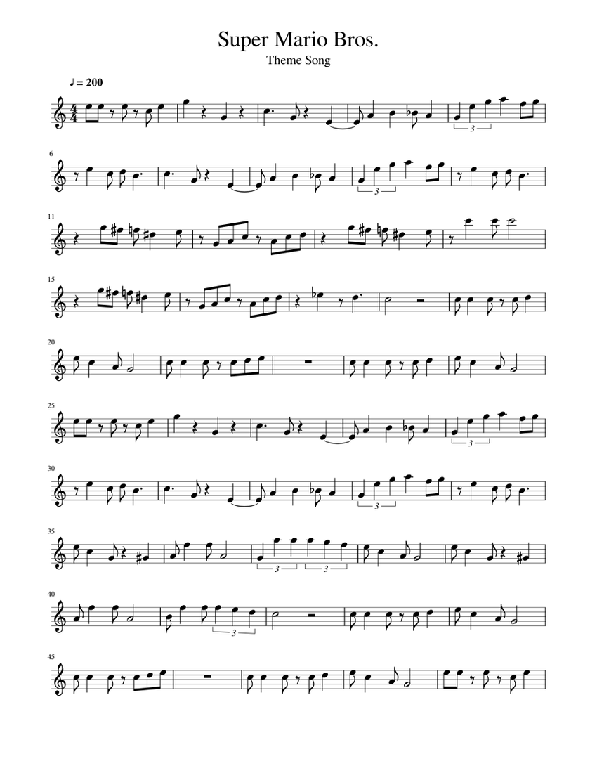 Super Mario Bros Theme For Clarinet In Bb And Piano By - Digital Sheet  Music For Easy Piano,Piano Duet,Piano A…